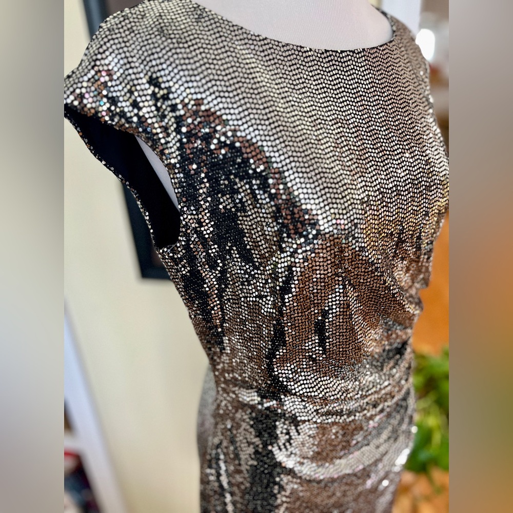 Anne Klein Shimmering Sparkle Silver Rouched Waist Mini Dress Sz M - Picture 7 of 11